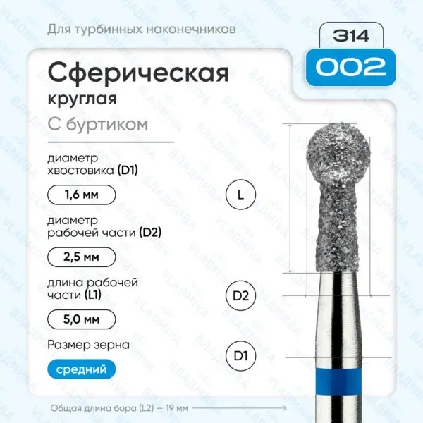 Сферический турбинный бор 866.314.002.050.025