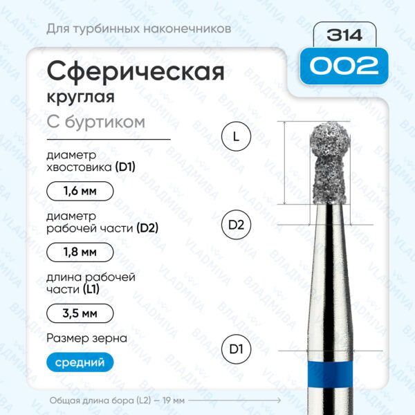 Сферический турбинный бор 866.314.002.035.018
