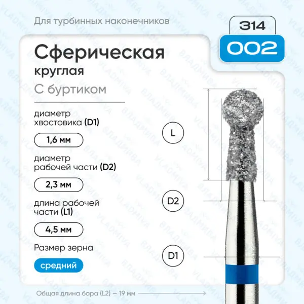Сферический турбинный бор 866.314.002.045.023